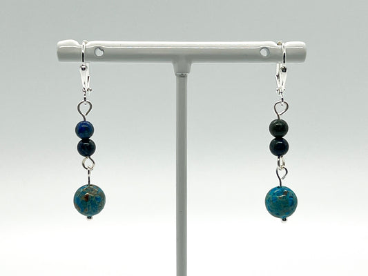 Teal Agate Azurite and Malachite Earrings