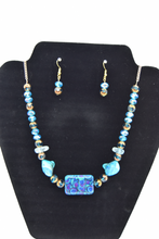 Load image into Gallery viewer, Blue &amp; Teal Glass &amp; Ceramic Necklace + Earrings