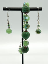 Load image into Gallery viewer, Green Ceramic, Glass and Silver Bracelet + Earrings