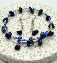 Load image into Gallery viewer, Blue Lapis Lazuli And Glass Seed Beads Bracelet + Earrings