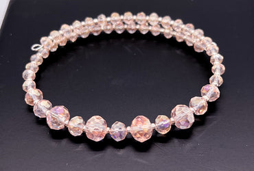 Light Pink Glass Crystal + Silver Plated Beads Bracelet