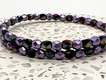 Load image into Gallery viewer, Metallic Crocus &amp; Jet Golden Purple Czech Glass Wrap Bracelet