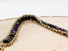 Load image into Gallery viewer, Jet Golden Purple Czech Glass Sewn Gold Bracelet
