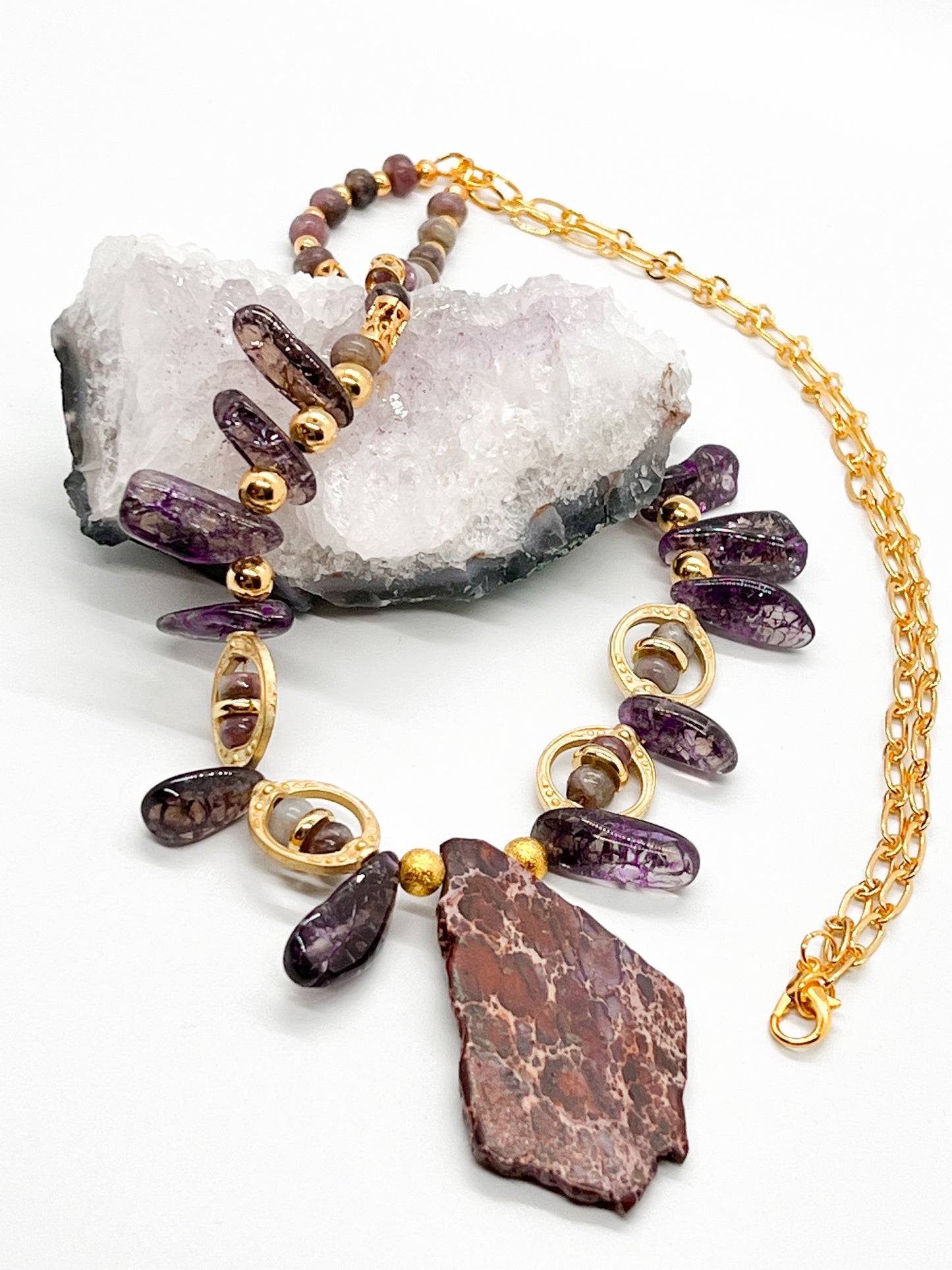 Jasper, Quartz & Lilac Stone Necklace