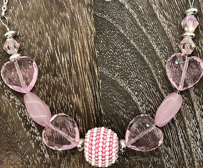 Pink Glass Crystals Necklace + Earrings