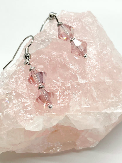 Pink Glass Crystals Necklace + Earrings