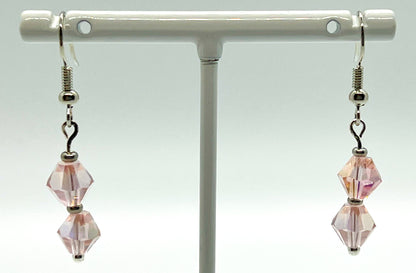 Pink Glass Crystals Necklace + Earrings