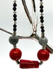 Red Bamboo Wood Glass Bead Necklace
