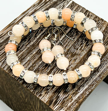 Rose Quartz Crystal Rondelle Bracelet + Earrings