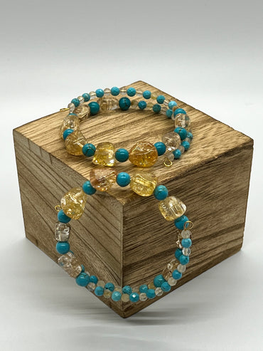 Magnezite Quartz & Turquoise Wrap Bracelet