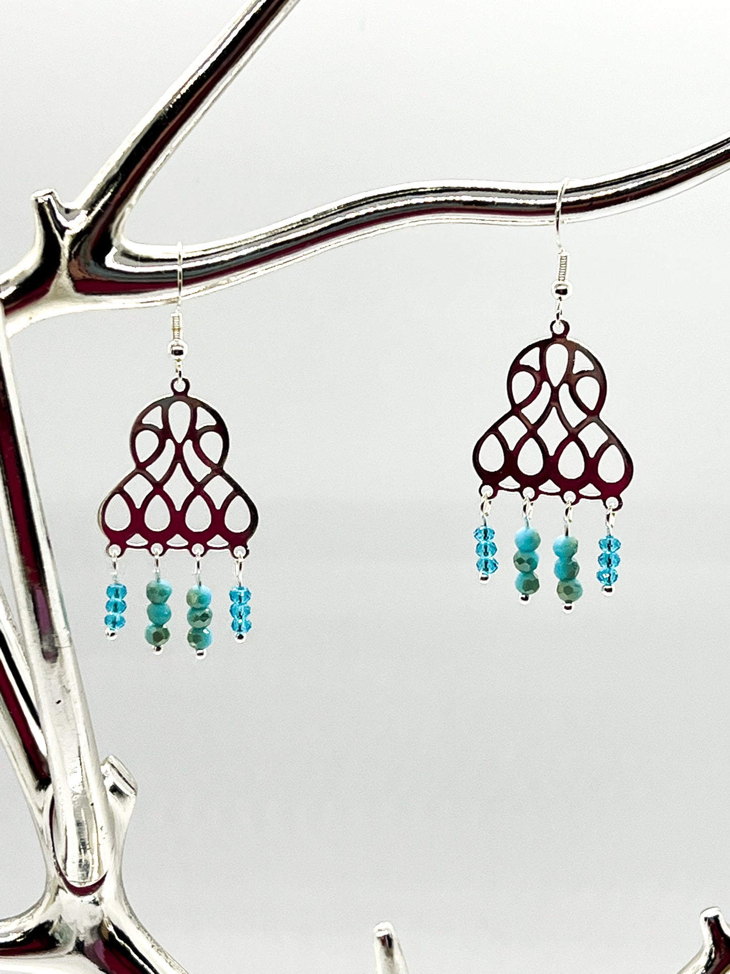 Teal and Aqua Glass Chandelier Earrings