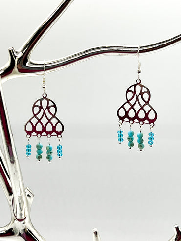 Teal and Aqua Glass Chandelier Earrings