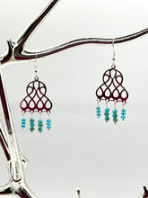 Load image into Gallery viewer, Teal and Aqua Glass Chandelier Earrings
