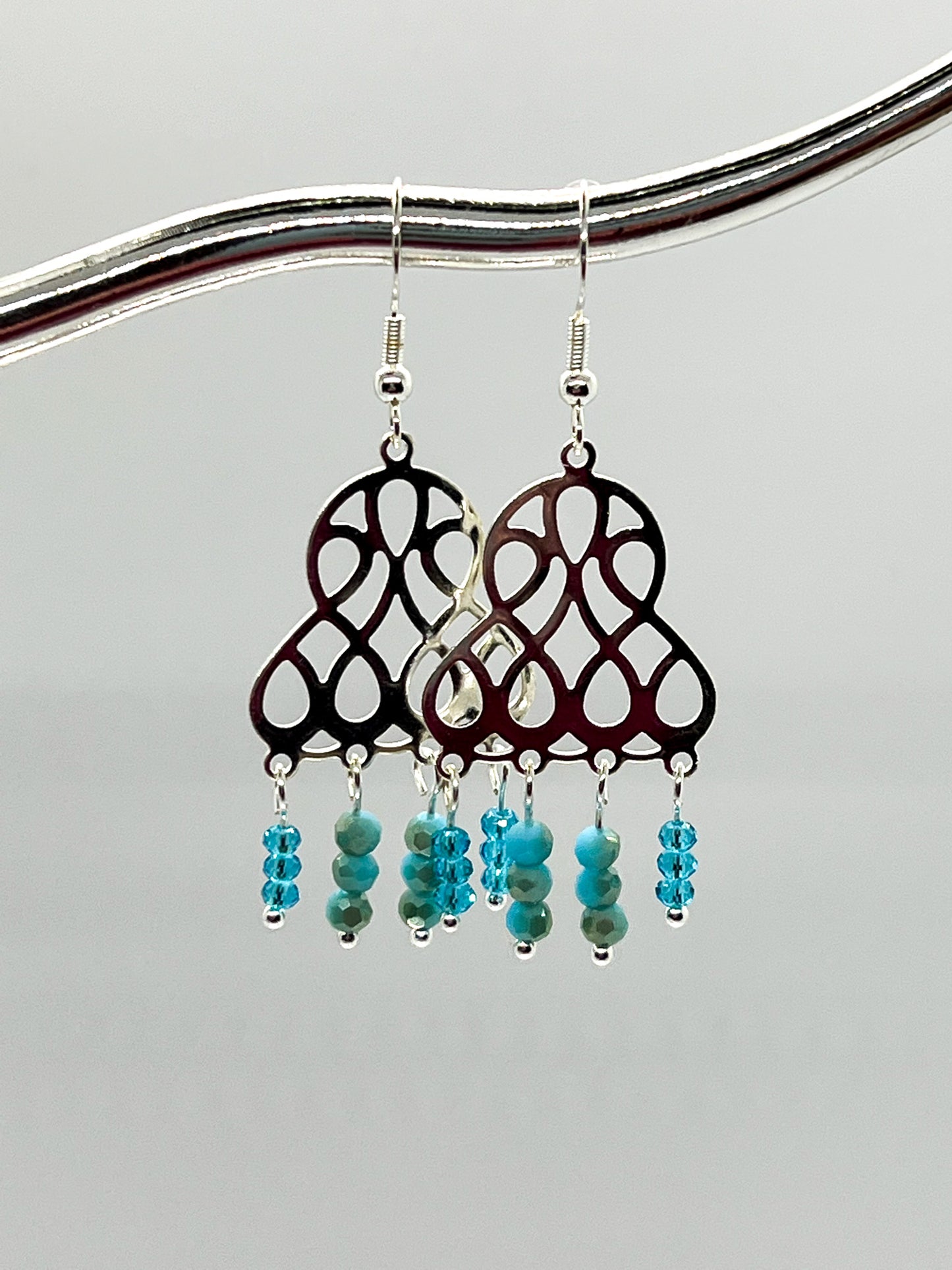 Teal and Aqua Glass Chandelier Earrings