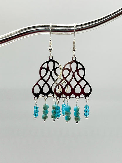 Teal and Aqua Glass Chandelier Earrings