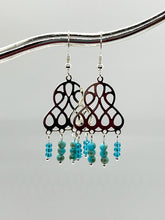 Load image into Gallery viewer, Teal and Aqua Glass Chandelier Earrings