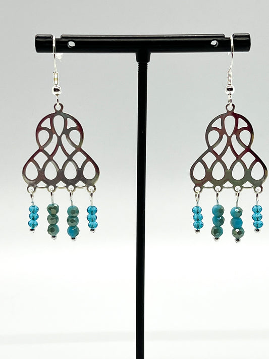 Teal and Aqua Glass Chandelier Earrings