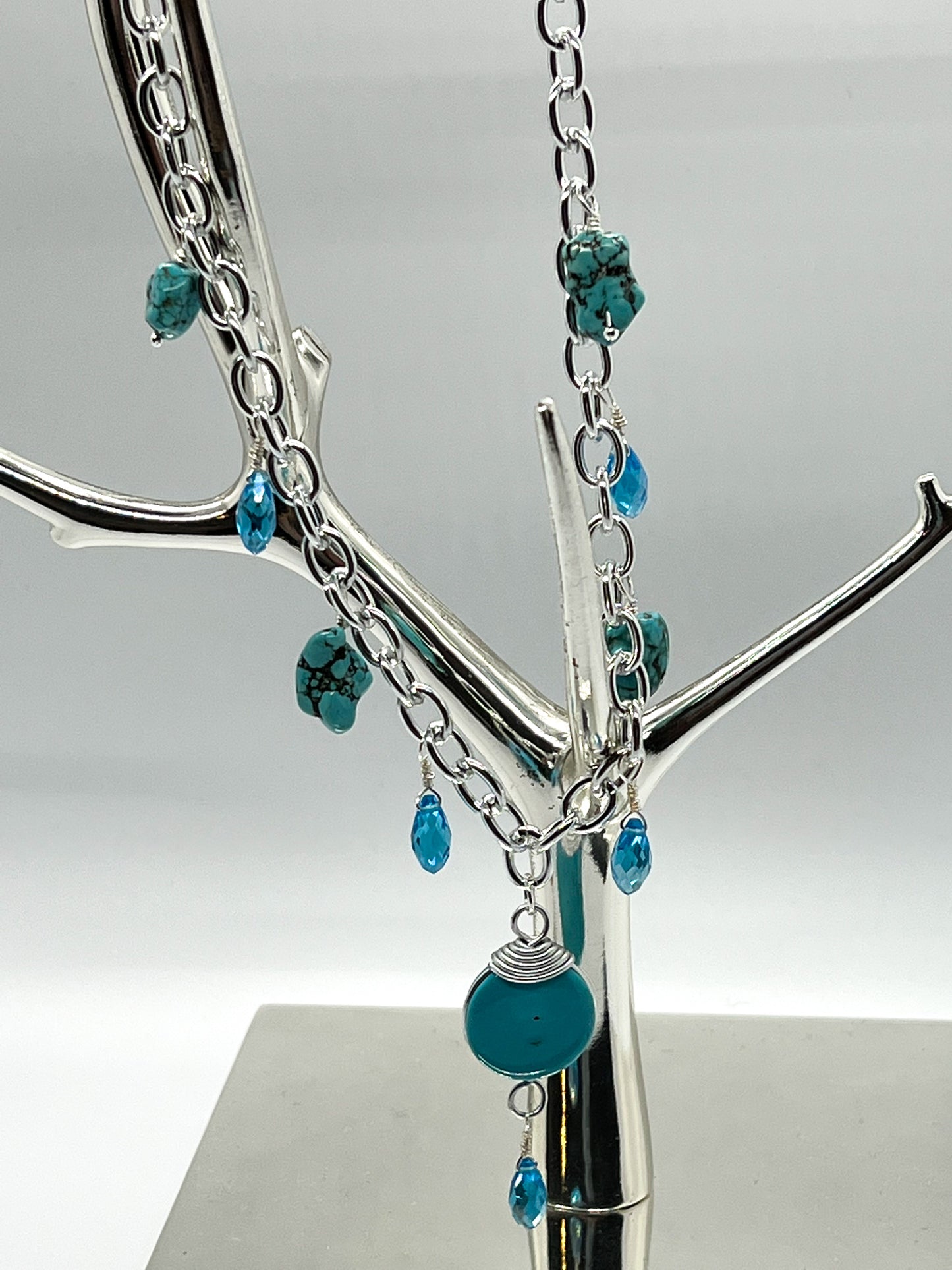 Teal Dyed Howlite & Blue Glass Necklace