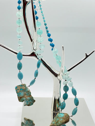 Teal Jasper Magnesite and Recycled Glass Necklace