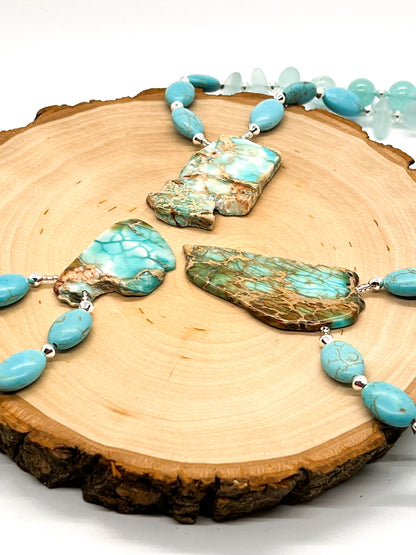 Teal Jasper Magnesite and Recycled Glass Necklace