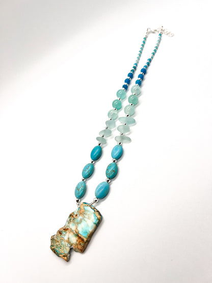 Teal Jasper Magnesite and Recycled Glass Necklace