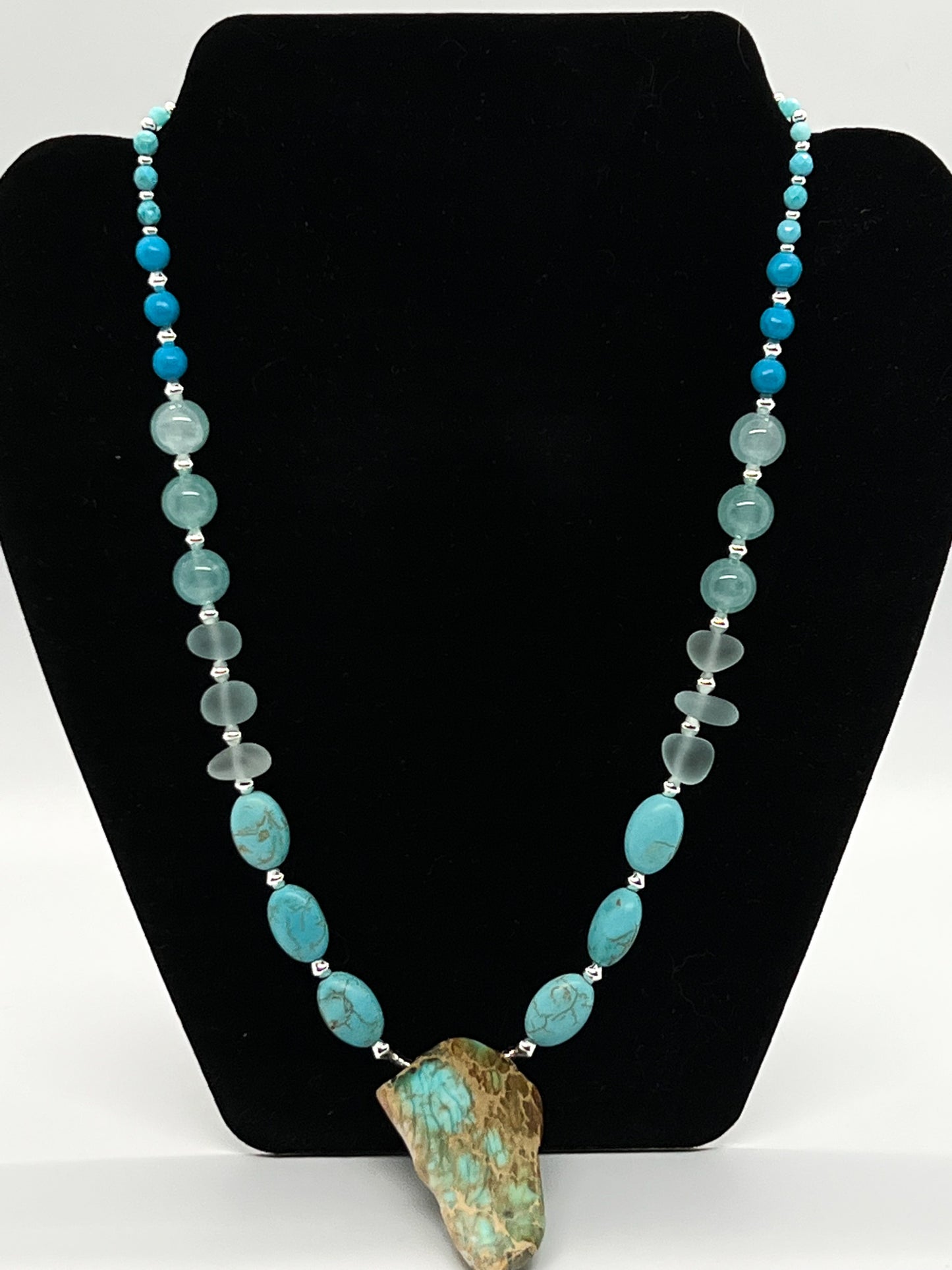 Teal Jasper Magnesite and Recycled Glass Necklace