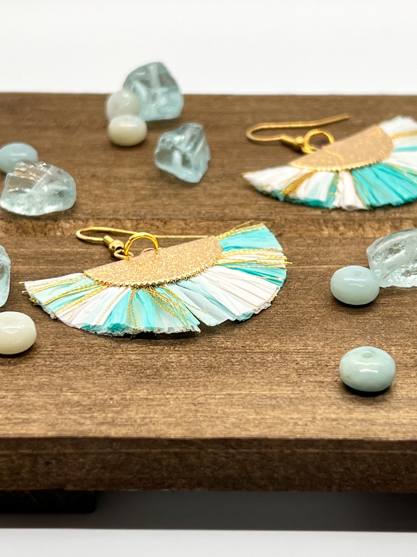 Teal & Gold Fan Earrings