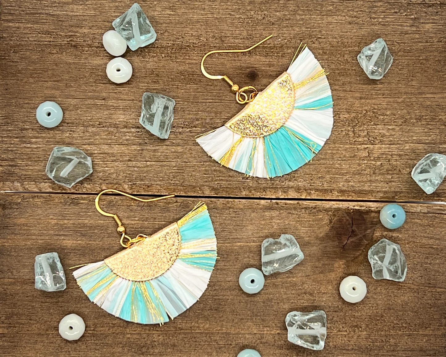 Teal & Gold Fan Earrings