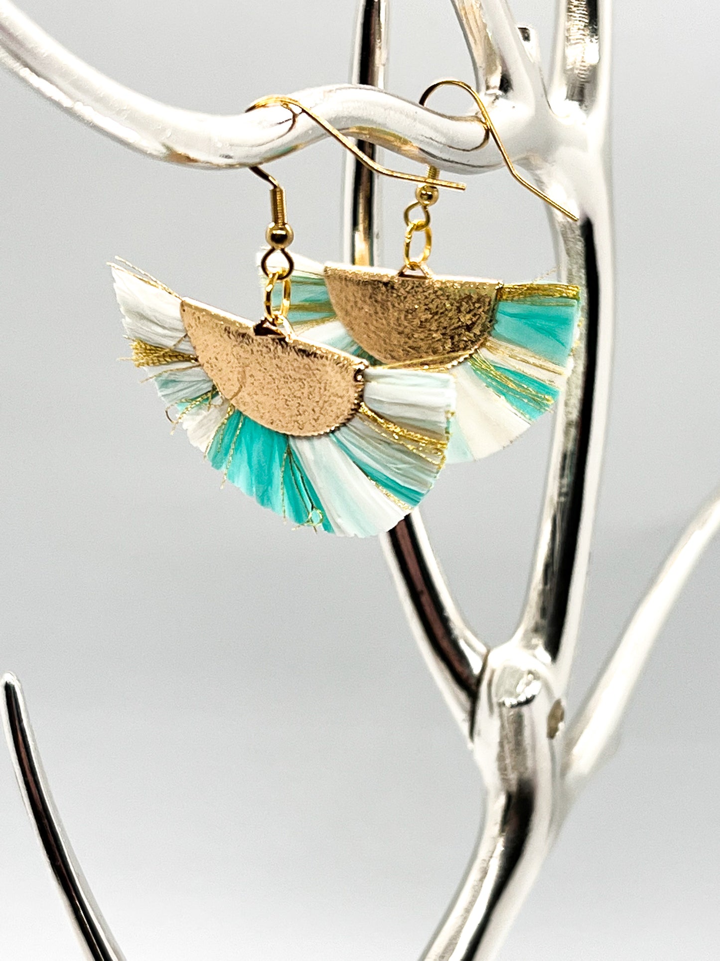 Teal & Gold Fan Earrings