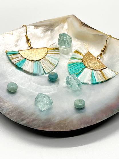 Teal & Gold Fan Earrings