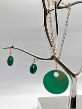 Load image into Gallery viewer, Green Agate Disc Necklace + Earrings Set