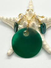 Load image into Gallery viewer, Green Agate Disc Necklace + Earrings Set