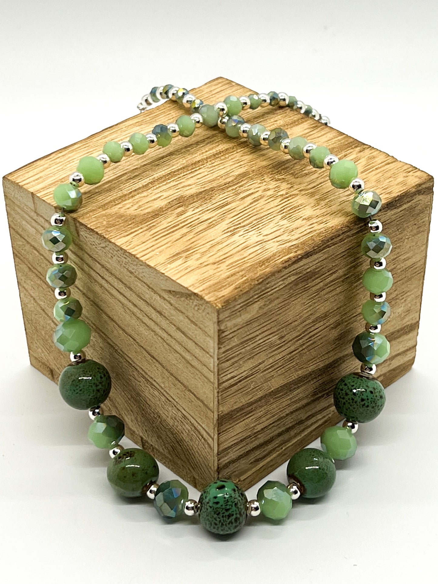 Green Ceramic & Glass Bead Necklace