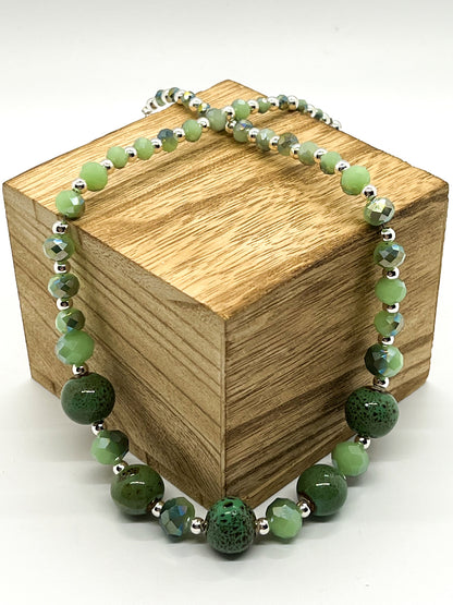 Green Ceramic & Glass Bead Necklace