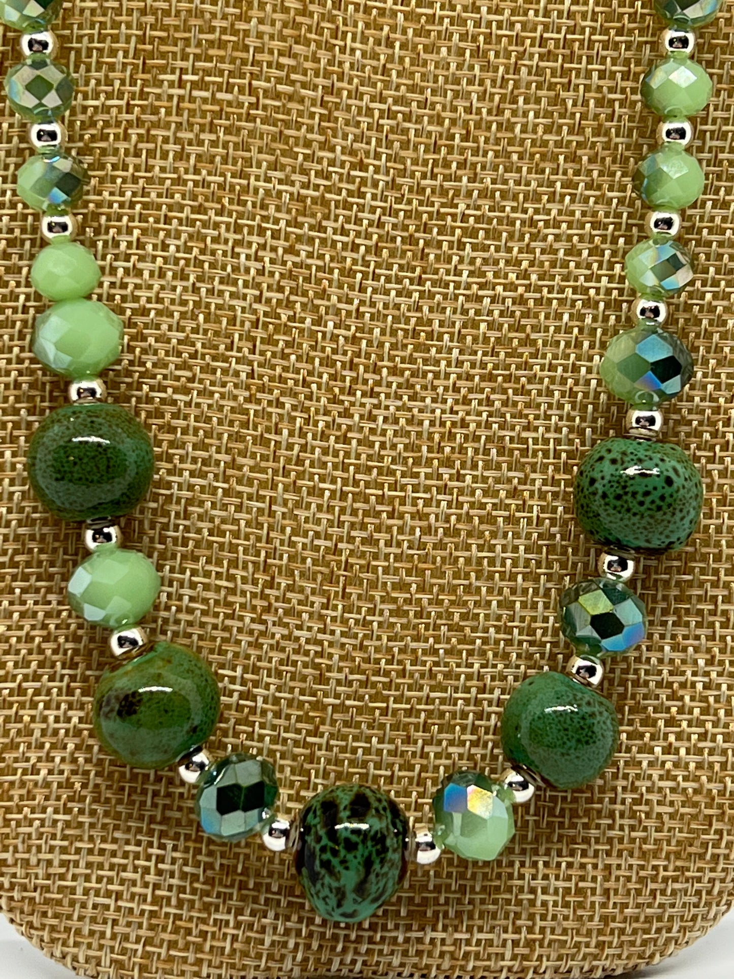 Green Ceramic & Glass Bead Necklace