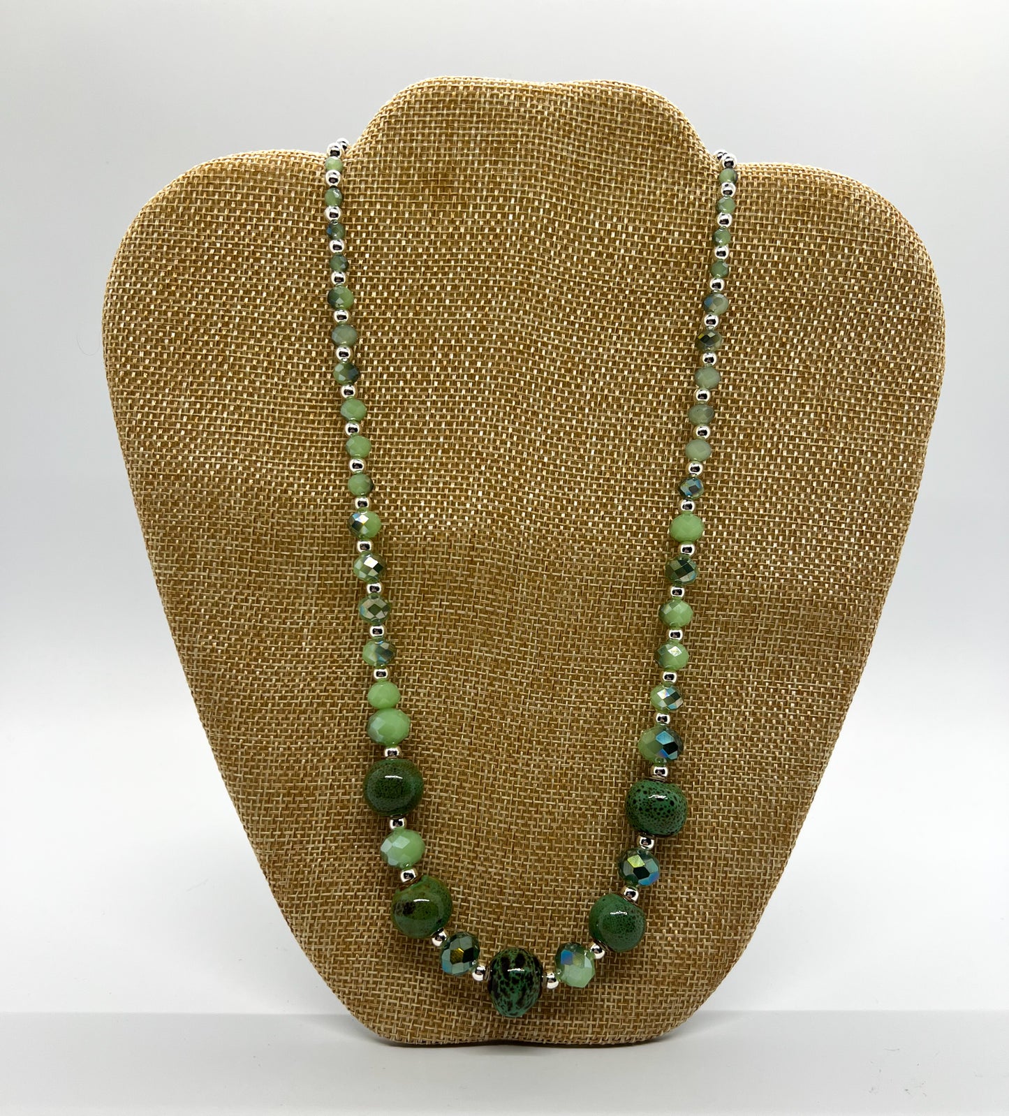 Green Ceramic & Glass Bead Necklace