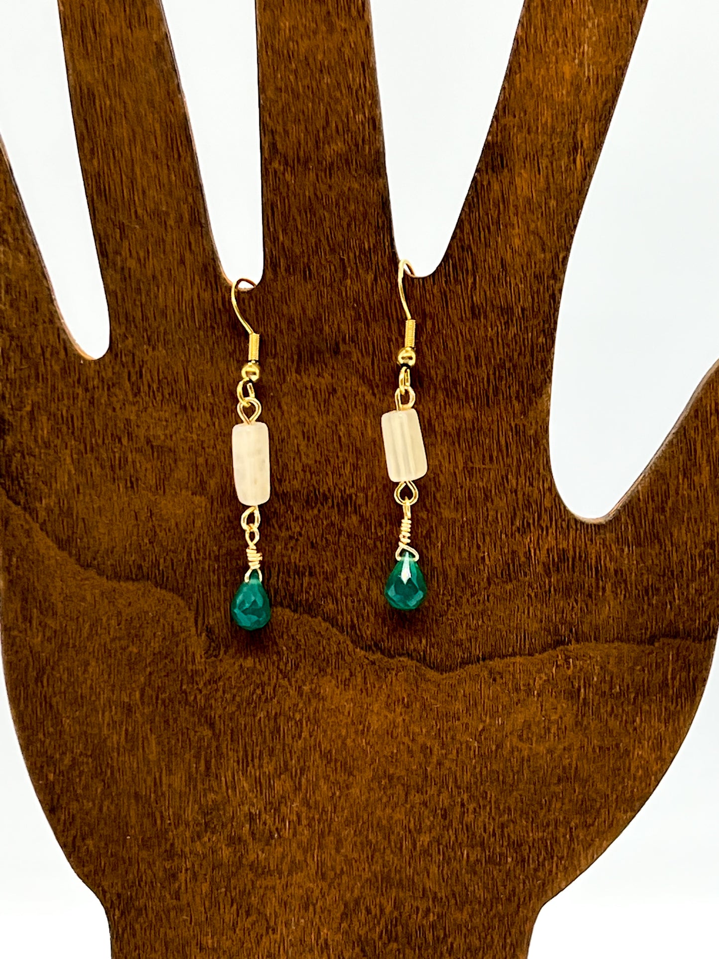 Green Onyx & Cream Quartz Drop Earrings