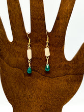 Load image into Gallery viewer, Green Onyx &amp; Cream Quartz Drop Earrings
