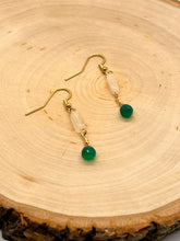 Load image into Gallery viewer, Green Onyx &amp; Cream Quartz Drop Earrings
