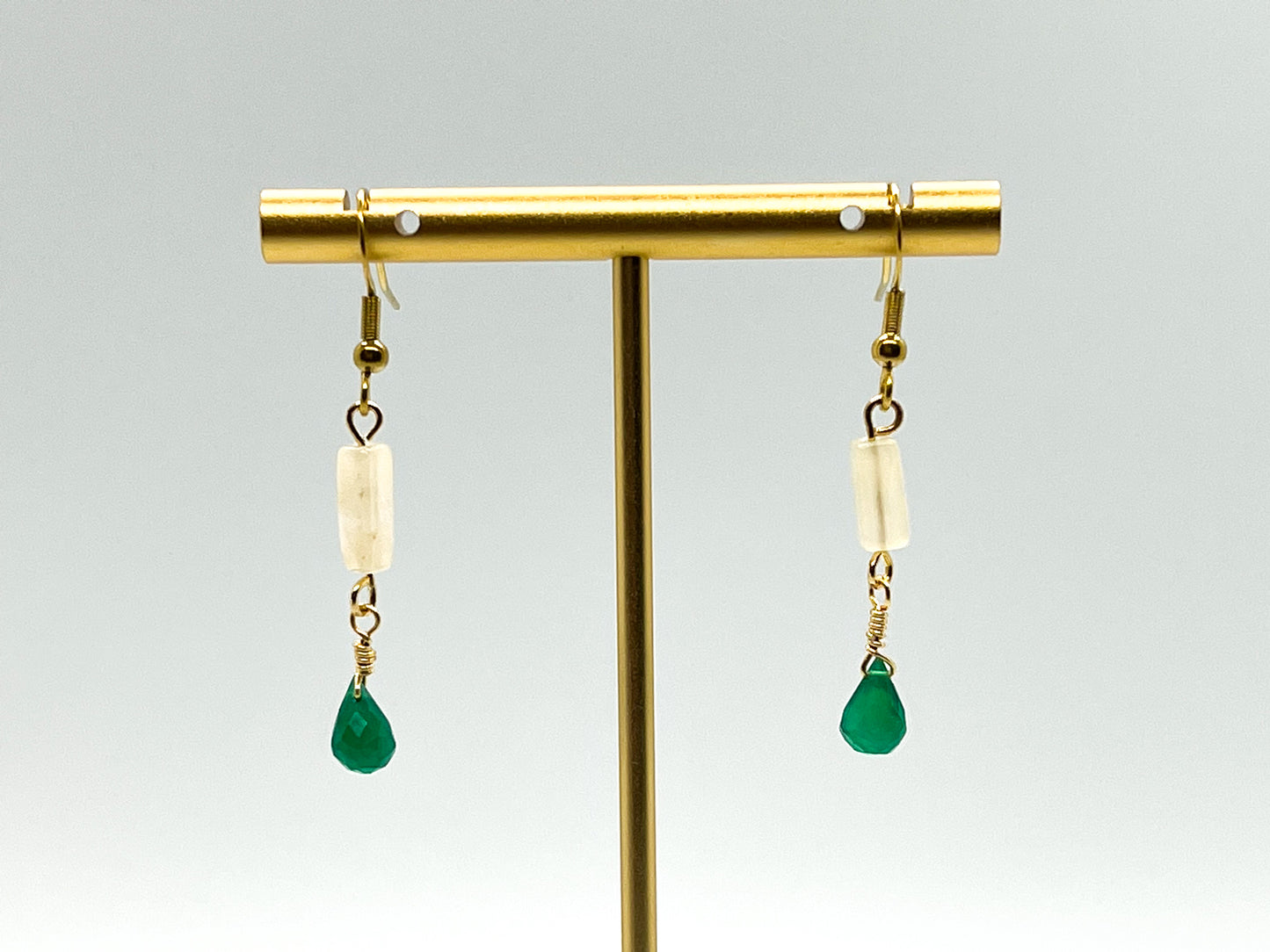 Green Onyx & Cream Quartz Drop Earrings