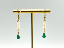 Load image into Gallery viewer, Green Onyx &amp; Cream Quartz Drop Earrings
