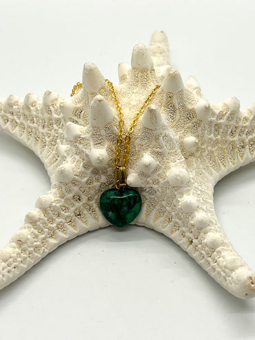 Green Dyed Riverstone Heart Necklace