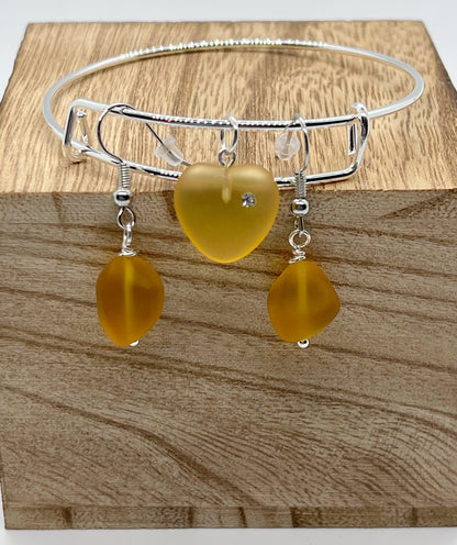 Glass Heart Bracelet + Earrings