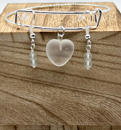 Glass Heart Bracelet + Earrings