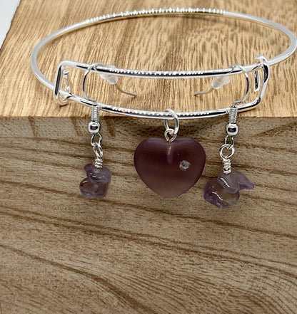 Glass Heart Bracelet + Earrings