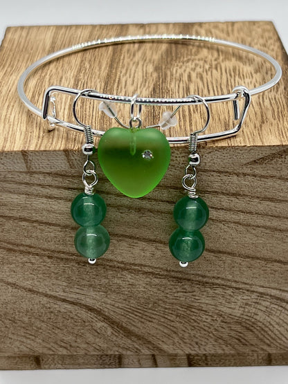 Glass Heart Bracelet + Earrings