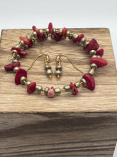 Load image into Gallery viewer, Red Bamboo Coral Bracelet + Earrings in Gold