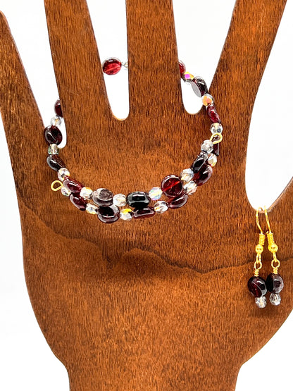 Garnet Bracelet + Earring Set