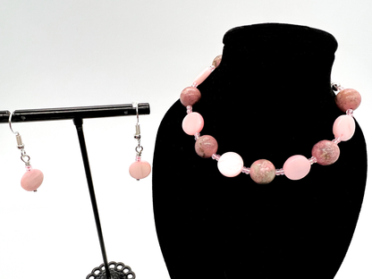 Pink Rhodonite & Shell Bracelet + Earrings