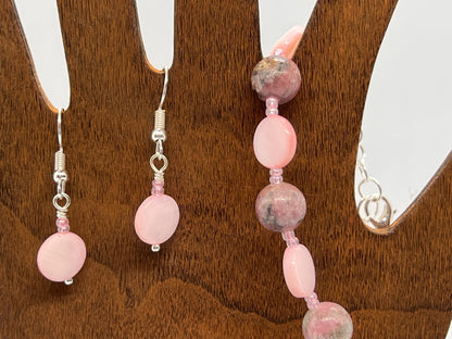 Pink Rhodonite & Shell Bracelet + Earrings